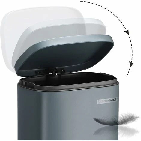Songmics Kitchen Rubbish Bin, Pedal Trash Can 30L, With Plastic Inner Bucket, Hinged Lid, Soft Closure, Odour Proof And Hygienic, Smoky Grey LTB03GS 6 Songmics Kitchen Rubbish Bin, Pedal Trash Can 30L, With Plastic Inner Bucket, Hinged Lid, Soft Closure, Odour Proof And Hygienic, Smoky Grey LTB03GS - Image 4