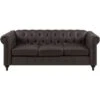 Vintage Faux Leather 3 Seater Sofa Dark Brown Buttoned Scroll Arms Chesterfield -Home Sale Shop 12643252 1