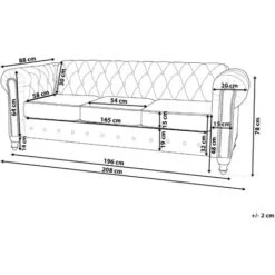 Vintage Faux Leather 3 Seater Sofa Dark Brown Buttoned Scroll Arms Chesterfield -Home Sale Shop 12643252 3