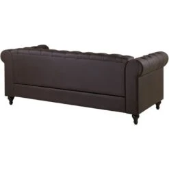 Vintage Faux Leather 3 Seater Sofa Dark Brown Buttoned Scroll Arms Chesterfield -Home Sale Shop 12643252 5