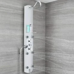Milano Baya - Modern Exposed Aluminium Thermostatic Shower Tower Panel With Rainfall Shower Head&44 Hand Shower Handset And Body Jets - Chrome -Home Sale Shop 1302744 3