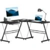 HOMCOM L Shape Desk Straight Corner Table Office Gaming Laminated Sturdy Black 1 HOMCOM L Shape Desk Straight Corner Table Office Gaming Laminated Sturdy Black -Home Sale Shop 13803491 1
