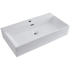 Milano Elswick - Modern White Ceramic Rectangular Countertop Or Wall Mounted Bathroom Basin Sink – 750mm X 420mm
