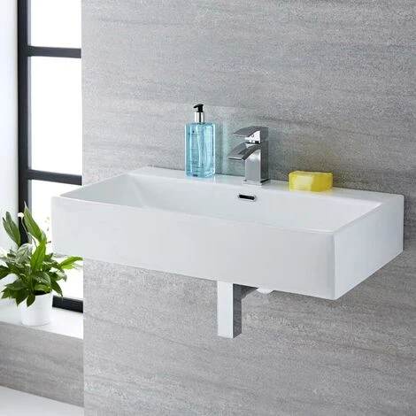 Milano Elswick - Modern White Ceramic Rectangular Countertop Or Wall Mounted Bathroom Basin Sink – 750mm X 420mm 4 Milano Elswick - Modern White Ceramic Rectangular Countertop Or Wall Mounted Bathroom Basin Sink – 750mm X 420mm - Image 2