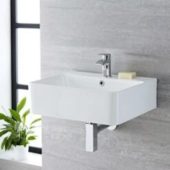 Milano Farington - Modern 520mm X 420mm White Ceramic Rectangular Countertop Wall Mounted Hung Bathroom Basin Sink – Basin Only 8 Milano Farington - Modern 520mm X 420mm White Ceramic Rectangular Countertop Wall Mounted Hung Bathroom Basin Sink – Basin Only -Home Sale Shop 15473695 2