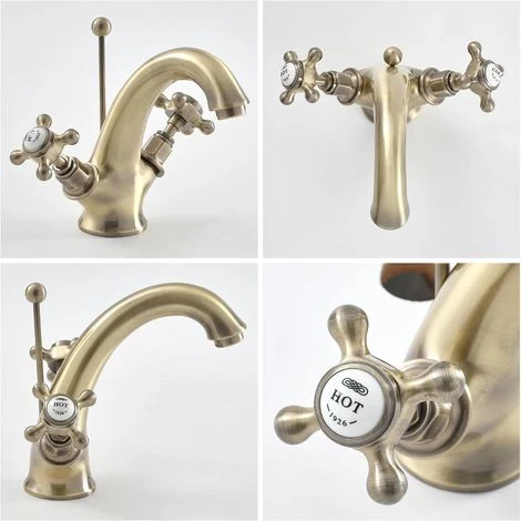 Milano Elizabeth - Traditional Mono Basin Mixer Tap - Brushed Gold (Crosshead Handles) 6 Milano Elizabeth - Traditional Mono Basin Mixer Tap - Brushed Gold (Crosshead Handles) - Image 4