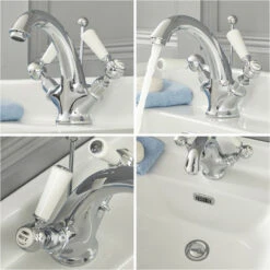 Milano Elizabeth - Traditional Mono Basin Mixer Tap - Chrome & White (Lever Handles) -Home Sale Shop 15474767 3