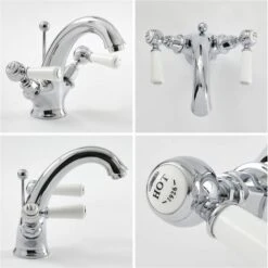 Milano Elizabeth - Traditional Mono Basin Mixer Tap - Chrome & White (Lever Handles) -Home Sale Shop 15474767 4