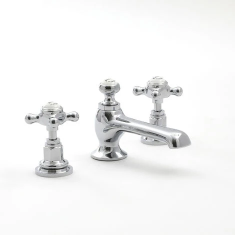 Milano Elizabeth - Traditional 3 Tap-Hole Basin Mixer Tap - Chrome & White (Crosshead Handles) 3 Milano Elizabeth - Traditional 3 Tap-Hole Basin Mixer Tap - Chrome & White (Crosshead Handles)