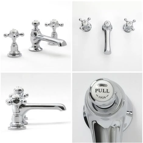 Milano Elizabeth - Traditional 3 Tap-Hole Basin Mixer Tap - Chrome & White (Crosshead Handles) 6 Milano Elizabeth - Traditional 3 Tap-Hole Basin Mixer Tap - Chrome & White (Crosshead Handles) - Image 4