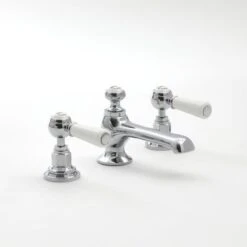 Home Sale Shop 32 Milano Elizabeth - Traditional 3 Tap-Hole Basin Mixer Tap - Chrome & White (Lever Handles)