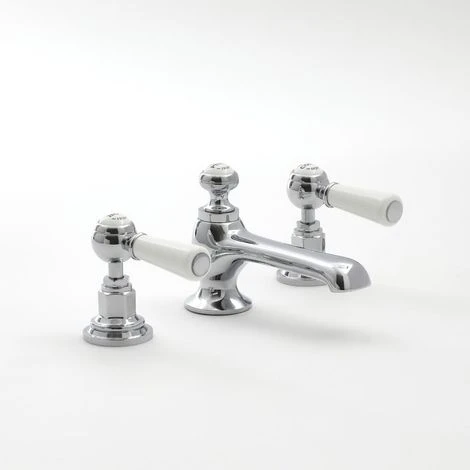 Milano Elizabeth - Traditional 3 Tap-Hole Basin Mixer Tap - Chrome & White (Lever Handles) 3 Milano Elizabeth - Traditional 3 Tap-Hole Basin Mixer Tap - Chrome & White (Lever Handles)