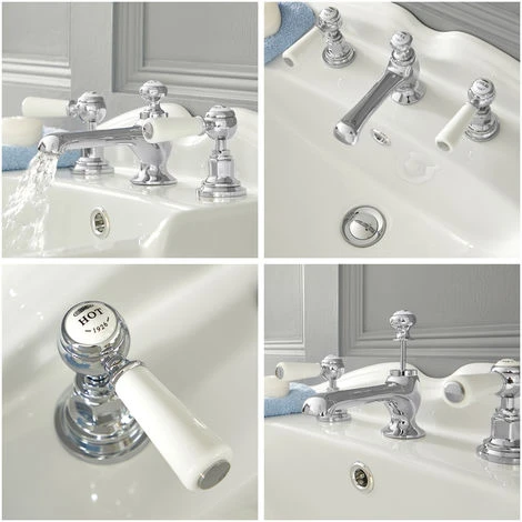 Milano Elizabeth - Traditional 3 Tap-Hole Basin Mixer Tap - Chrome & White (Lever Handles) 5 Milano Elizabeth - Traditional 3 Tap-Hole Basin Mixer Tap - Chrome & White (Lever Handles) - Image 3