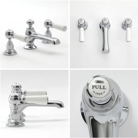 Milano Elizabeth - Traditional 3 Tap-Hole Basin Mixer Tap - Chrome & White (Lever Handles) 6 Milano Elizabeth - Traditional 3 Tap-Hole Basin Mixer Tap - Chrome & White (Lever Handles) - Image 4