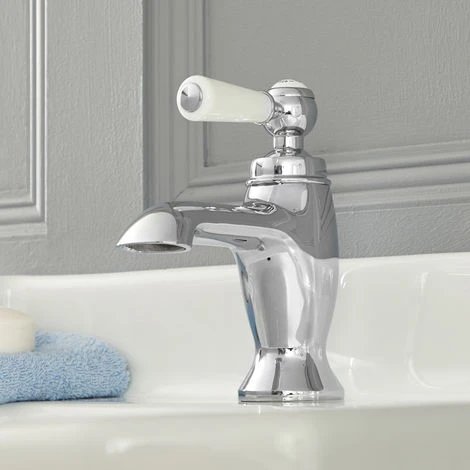 Milano Elizabeth - Traditional Mono Basin Mixer Tap With Lever Handle - Chrome & White 4 Milano Elizabeth - Traditional Mono Basin Mixer Tap With Lever Handle - Chrome & White - Image 2