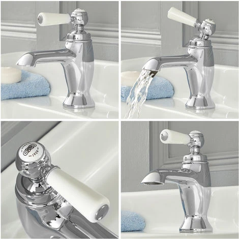 Milano Elizabeth - Traditional Mono Basin Mixer Tap With Lever Handle - Chrome & White 5 Milano Elizabeth - Traditional Mono Basin Mixer Tap With Lever Handle - Chrome & White - Image 3