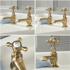 Milano Elizabeth - Traditional Bathroom Basin Pillar Taps - Brushed Gold (Crosshead Handles) 9 Milano Elizabeth - Traditional Bathroom Basin Pillar Taps - Brushed Gold (Crosshead Handles) -Home Sale Shop 15847742 3