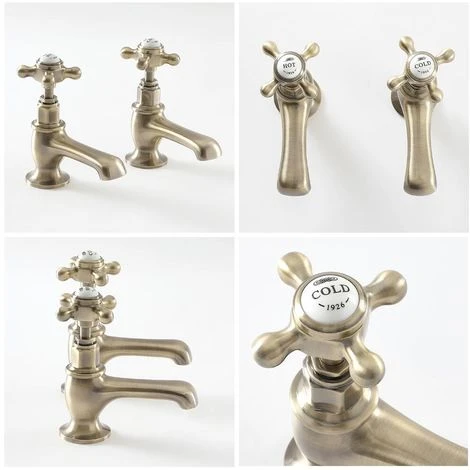Milano Elizabeth - Traditional Bathroom Basin Pillar Taps - Brushed Gold (Crosshead Handles) 6 Milano Elizabeth - Traditional Bathroom Basin Pillar Taps - Brushed Gold (Crosshead Handles) - Image 4