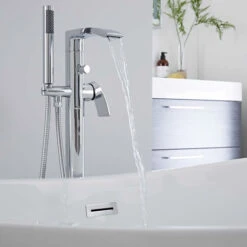 Milano Razor - Modern Freestanding Bath Shower Mixer Tap With Hand Shower Handset - Chrome 9 Milano Razor - Modern Freestanding Bath Shower Mixer Tap With Hand Shower Handset - Chrome -Home Sale Shop 15877082 3