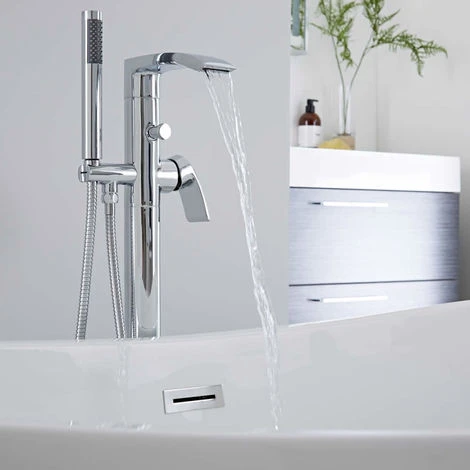 Milano Razor - Modern Freestanding Bath Shower Mixer Tap With Hand Shower Handset - Chrome 5 Milano Razor - Modern Freestanding Bath Shower Mixer Tap With Hand Shower Handset - Chrome - Image 3