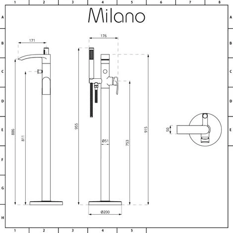 Milano Razor - Modern Freestanding Bath Shower Mixer Tap With Hand Shower Handset - Chrome 7 Milano Razor - Modern Freestanding Bath Shower Mixer Tap With Hand Shower Handset - Chrome - Image 5
