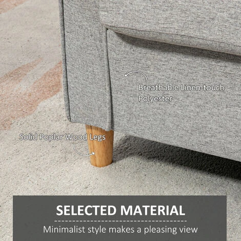 HOMCOM Double Seat Sofa Linen Upholstery Loveseat Couch W/ Armrests, Light Grey 7 HOMCOM Double Seat Sofa Linen Upholstery Loveseat Couch W/ Armrests, Light Grey - Image 5