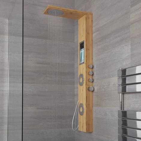 Milano Karr - Modern Thermostatic Shower Tower Panel With Rainfall Shower Head&44 Hand Shower Handset And Body Jets – Bamboo 4 Milano Karr - Modern Thermostatic Shower Tower Panel With Rainfall Shower Head&44 Hand Shower Handset And Body Jets – Bamboo - Image 2