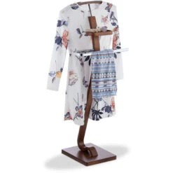 Relaxdays Valet Stand With Walnut Look, Wooden & Metal Butler, Clothes Rack HWD 112 X 46.5 X 33 Cm, Dark Brown