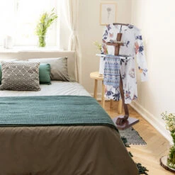 Relaxdays Valet Stand With Walnut Look, Wooden & Metal Butler, Clothes Rack HWD 112 X 46.5 X 33 Cm, Dark Brown -Home Sale Shop 16119530 5