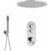 Milano Orta - Modern Two Outlet Push Button Thermostatic Shower Mixer Valve With 400mm Round Ceiling Mounted Recessed Rainfall Shower Head And Hand Shower Handset Kit - Chrome 2 Milano Orta - Modern Two Outlet Push Button Thermostatic Shower Mixer Valve With 400mm Round Ceiling Mounted Recessed Rainfall Shower Head And Hand Shower Handset Kit - Chrome -Home Sale Shop 16594549 1