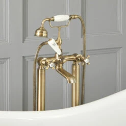 Milano Elizabeth - Traditional Freestanding Bath Shower Mixer Tap - Brushed Gold (Crosshead Handles) 8 Milano Elizabeth - Traditional Freestanding Bath Shower Mixer Tap - Brushed Gold (Crosshead Handles) -Home Sale Shop 16649118 2