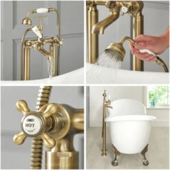 Milano Elizabeth - Traditional Freestanding Bath Shower Mixer Tap - Brushed Gold (Crosshead Handles) 9 Milano Elizabeth - Traditional Freestanding Bath Shower Mixer Tap - Brushed Gold (Crosshead Handles) -Home Sale Shop 16649118 3