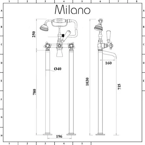 Milano Elizabeth - Traditional Freestanding Bath Shower Mixer Tap - Brushed Gold (Crosshead Handles) 7 Milano Elizabeth - Traditional Freestanding Bath Shower Mixer Tap - Brushed Gold (Crosshead Handles) - Image 5