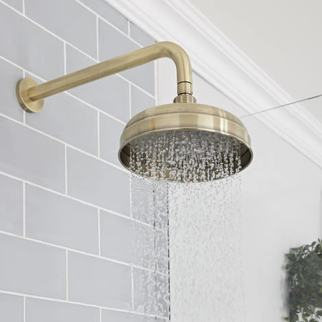 Milano Elizabeth - Traditional 2 Outlet Twin Diverter Thermostatic Mixer Shower Valve With Round Rainfall Shower Head And Riser Rail Kit - Brushed Gold 4 Milano Elizabeth - Traditional 2 Outlet Twin Diverter Thermostatic Mixer Shower Valve With Round Rainfall Shower Head And Riser Rail Kit - Brushed Gold - Image 2