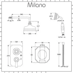 Milano Elizabeth - Traditional 2 Outlet Twin Diverter Thermostatic Mixer Shower Valve With Hand Shower Handset And Round Rainfall Shower Head - Brushed Gold 11 Milano Elizabeth - Traditional 2 Outlet Twin Diverter Thermostatic Mixer Shower Valve With Hand Shower Handset And Round Rainfall Shower Head - Brushed Gold -Home Sale Shop 17034838 5
