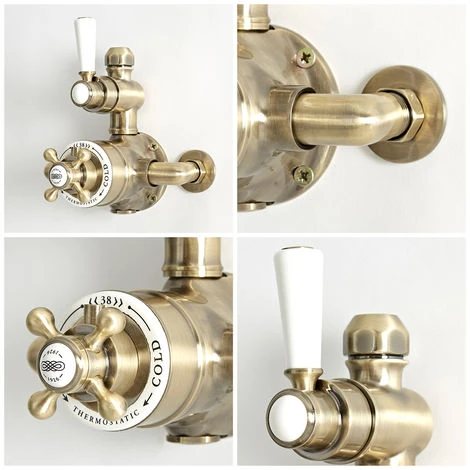Milano Elizabeth - Traditional Exposed Twin Thermostatic Mixer Shower Valve - Brushed Gold 4 Milano Elizabeth - Traditional Exposed Twin Thermostatic Mixer Shower Valve - Brushed Gold - Image 2