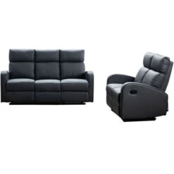 Boston Grey Leather 3+2 Seater Recliner Sofa Set