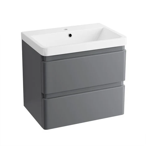 Wall Hung Drawer Vanity Unit Basin Bathroom Storage Furniture 600mm Gloss Grey 4 Wall Hung Drawer Vanity Unit Basin Bathroom Storage Furniture 600mm Gloss Grey - Image 2