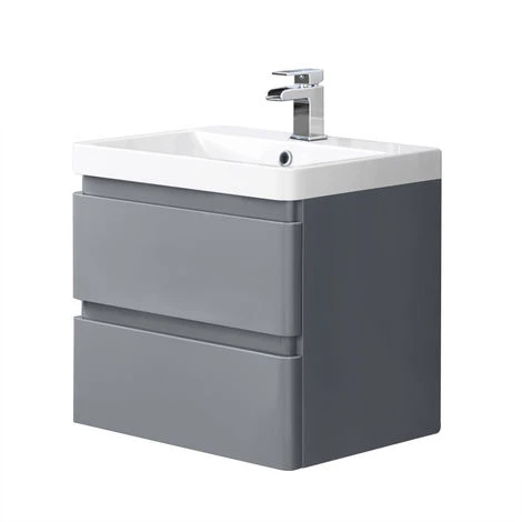 Wall Hung Drawer Vanity Unit Basin Bathroom Storage Furniture 600mm Gloss Grey 6 Wall Hung Drawer Vanity Unit Basin Bathroom Storage Furniture 600mm Gloss Grey - Image 4