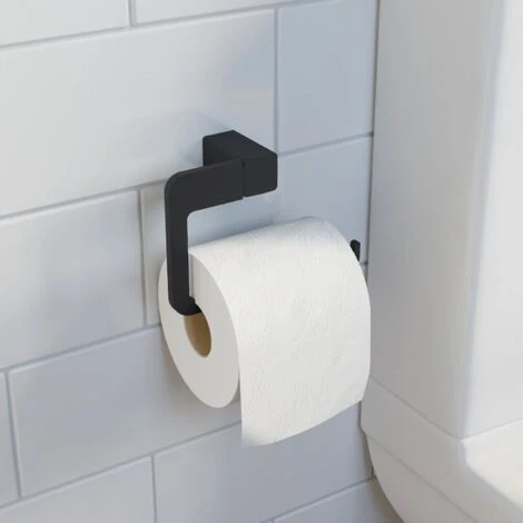 Bathroom WC Set Towel Ring Toilet Roll Holder Robe Hook Black Square Wall Mount 4 Bathroom WC Set Towel Ring Toilet Roll Holder Robe Hook Black Square Wall Mount - Image 2