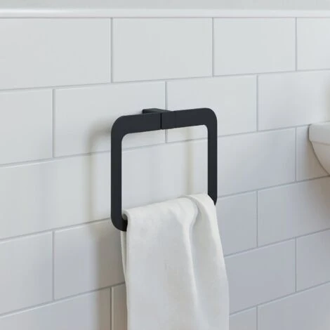 Bathroom WC Set Towel Ring Toilet Roll Holder Robe Hook Black Square Wall Mount 5 Bathroom WC Set Towel Ring Toilet Roll Holder Robe Hook Black Square Wall Mount - Image 3