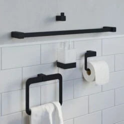 Bathroom WC Set Towel Ring Toilet Roll Holder Robe Hook Black Square Wall Mount 11 Bathroom WC Set Towel Ring Toilet Roll Holder Robe Hook Black Square Wall Mount -Home Sale Shop 18081006 5