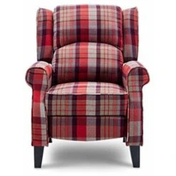 EATON WING BACK FIRESIDE CHECK FABRIC RECLINER ARMCHAIR SOFA LOUNGE CINEMO CHAIR RED -Home Sale Shop 18220947 3