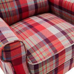 EATON WING BACK FIRESIDE CHECK FABRIC RECLINER ARMCHAIR SOFA LOUNGE CINEMO CHAIR RED -Home Sale Shop 18220947 5