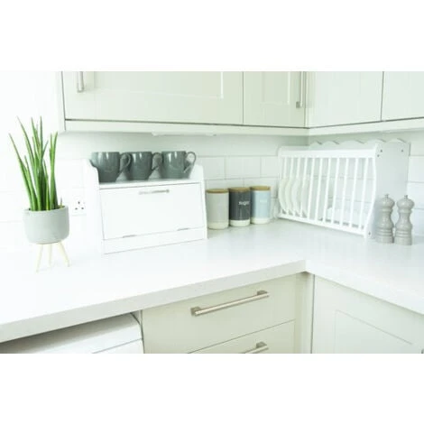 Minack Wooden Bread Bin In White // Freestanding Worktop Storage Box With Shelf 7 Minack Wooden Bread Bin In White // Freestanding Worktop Storage Box With Shelf - Image 5