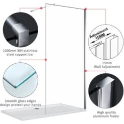 ELEGANT 900mm Walk In Wetroom Shower Enclosure 8mm Easy Clean Glass Frameless Shower Screen Panel -Home Sale Shop 19231663 5