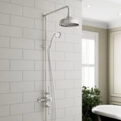 Traditional Thermostatic Mixer Shower Crosshead Valve Round Drench Head