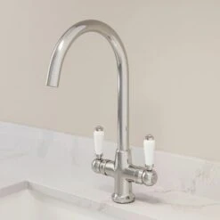 Sauber Traditional Mono Kitchen Sink Mixer Tap Twin Lever Handles Spout Chrome