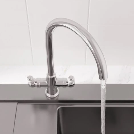 Sauber Traditional Mono Kitchen Sink Mixer Tap Twin Lever Handles Spout Chrome 5 Sauber Traditional Mono Kitchen Sink Mixer Tap Twin Lever Handles Spout Chrome - Image 3