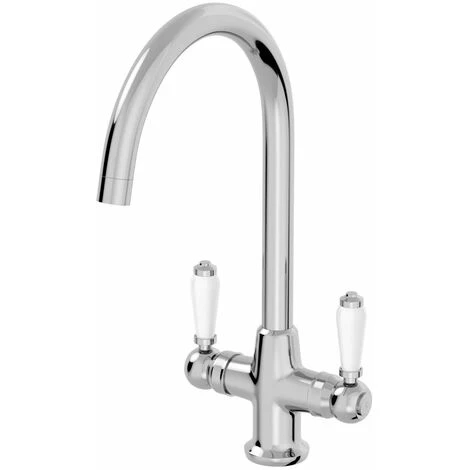 Sauber Traditional Mono Kitchen Sink Mixer Tap Twin Lever Handles Spout Chrome 6 Sauber Traditional Mono Kitchen Sink Mixer Tap Twin Lever Handles Spout Chrome - Image 4